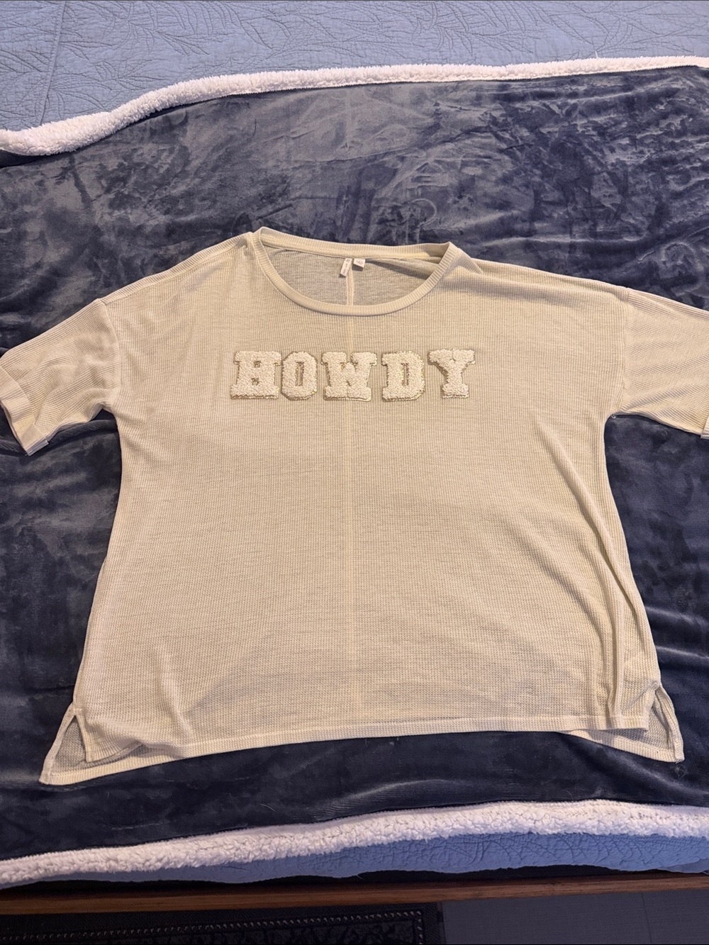 Cato Cream 'HOWDY' Waffle Knit Short Sleeve Top